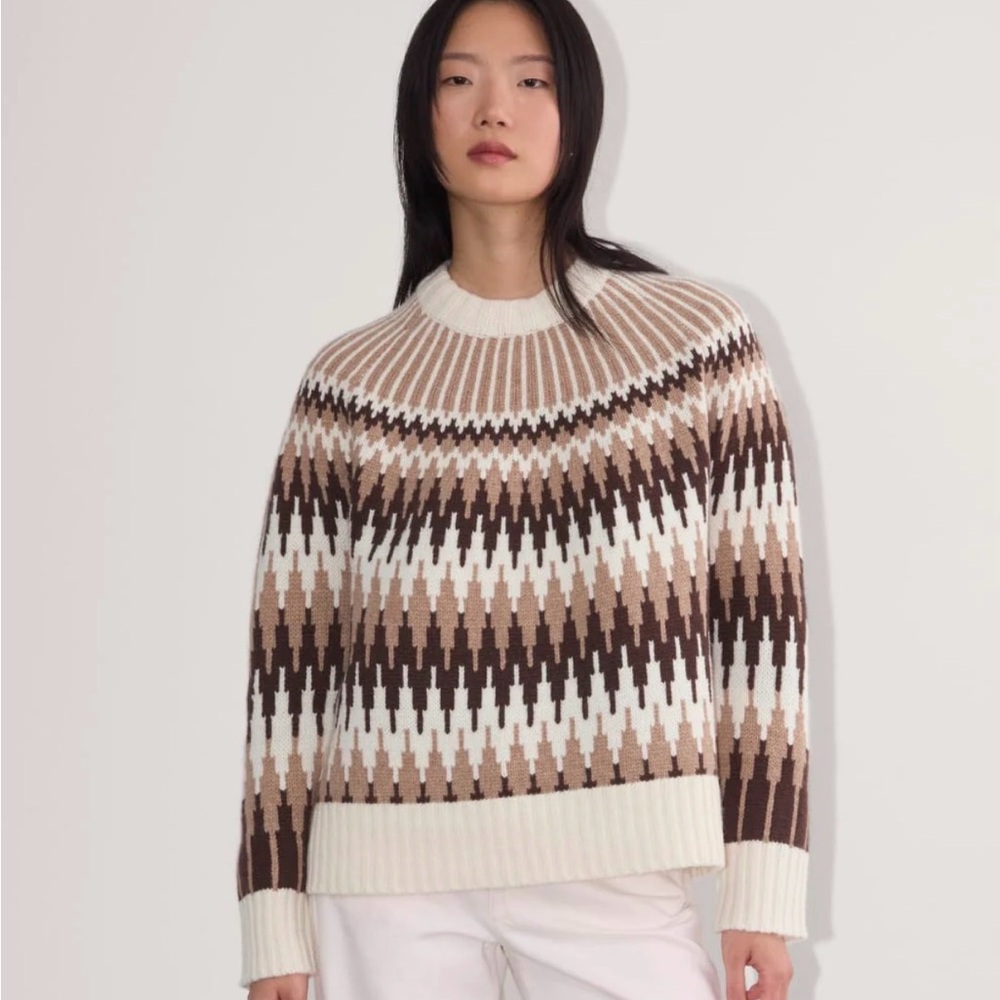 Everlane Women's Brown and Cream Patterned Sweater 100% Wool